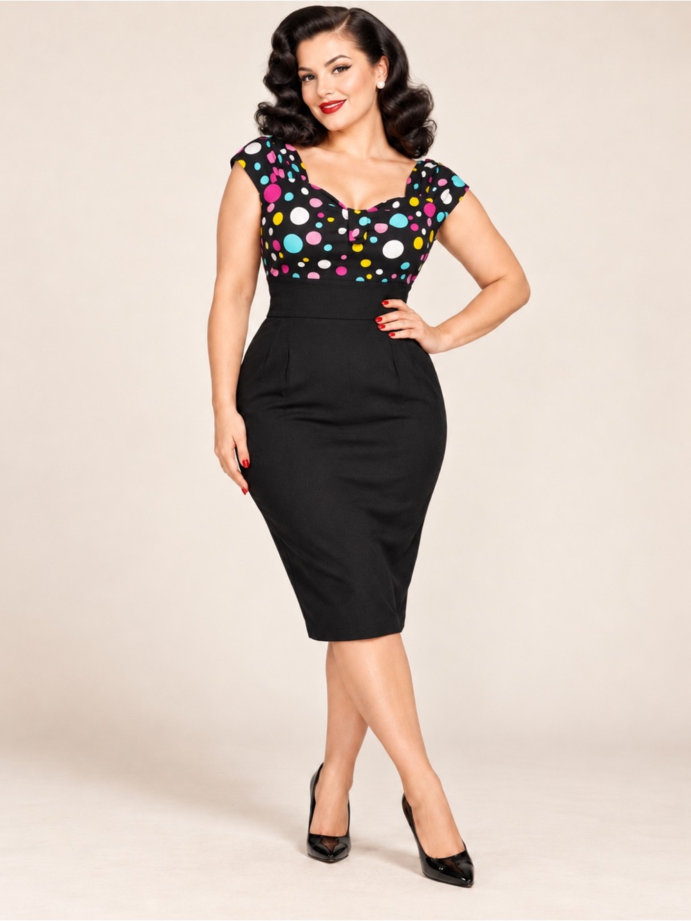 Bettie Page polka dot wiggle dress size XL pinup retro 50s sexy rockabilly